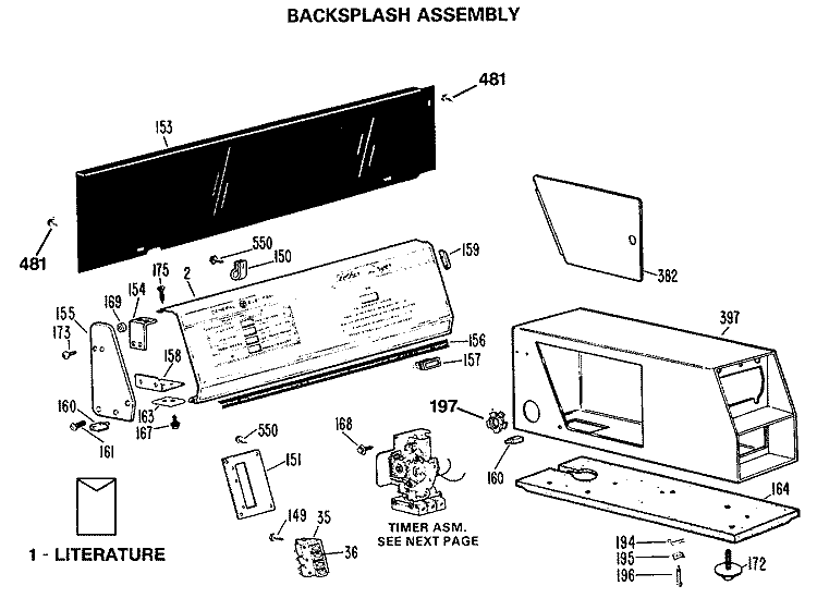 BACKSPLASH ASSEMBLY Diagram and Parts List for CADG265RAL  General Electric Dryer