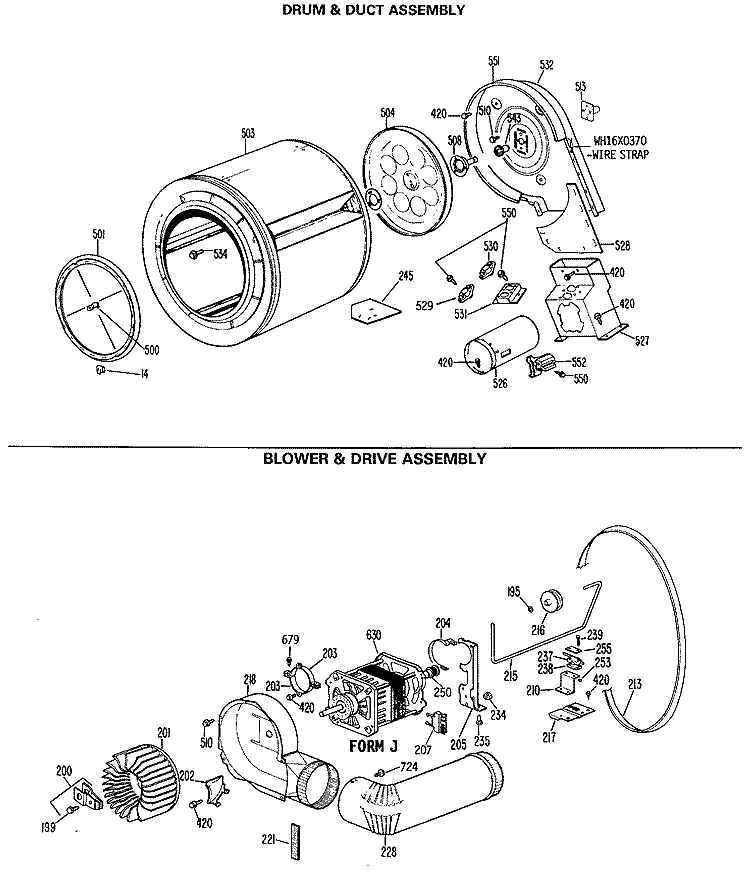 DRUM & DUCT ASSEMBLY Diagram and Parts List for CADG265RAL  General Electric Dryer