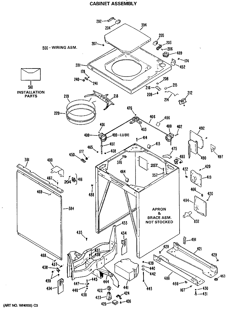 CABINET ASSEMBLY Diagram and Parts List for CATL160RBL  General Electric Washer