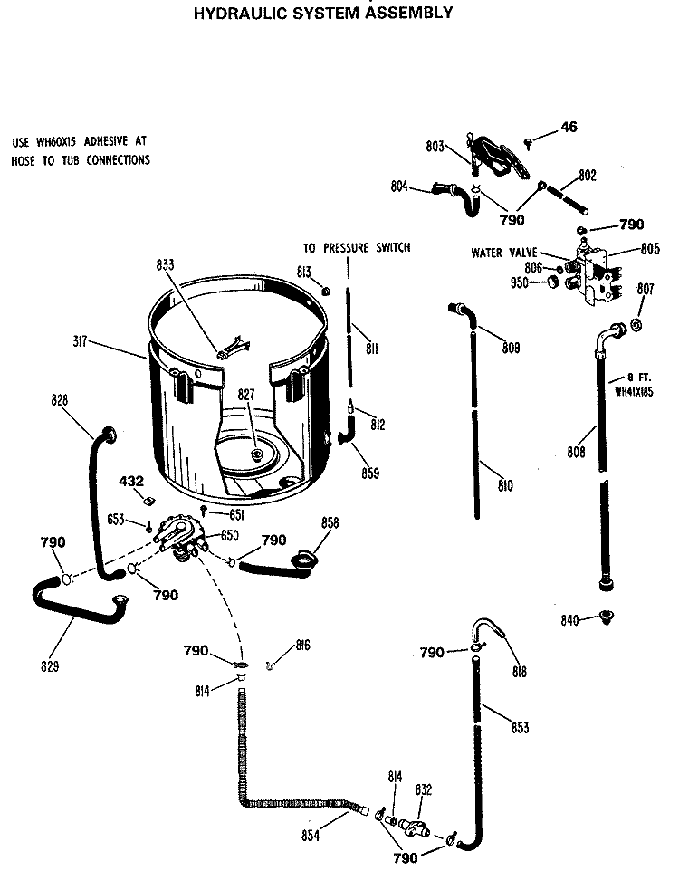 HYDRAULIC SYSTEM ASSEMBLY Diagram and Parts List for CATL160RBL  General Electric Washer