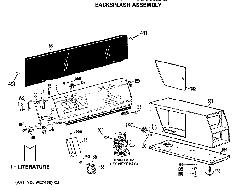BACKSPLASH ASSEMBLY Diagram and Parts List for CADG265RBL  General Electric Dryer