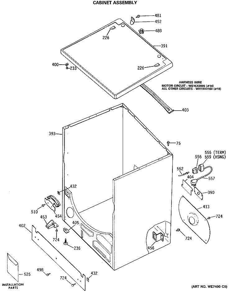 CABINET ASSEMBLY Diagram and Parts List for CADG265RBL  General Electric Dryer