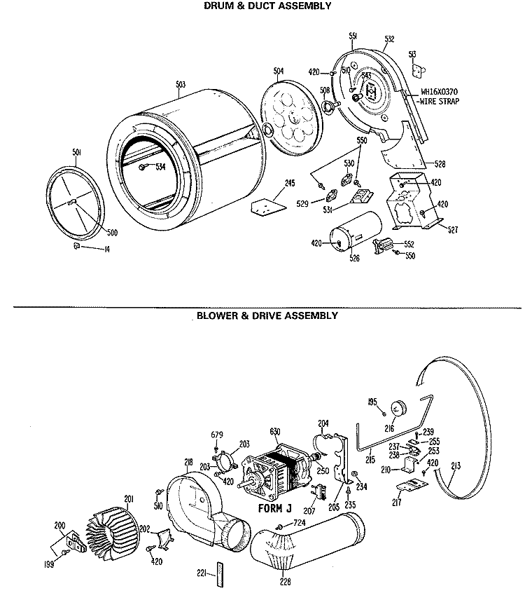 DRUM & DUCT ASSEMBLY Diagram and Parts List for CADG265RBL  General Electric Dryer