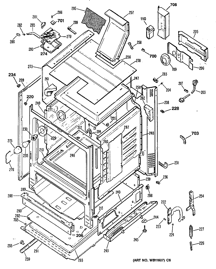 Section Diagram and Parts List for JGBP28GEV1AD  General Electric Range