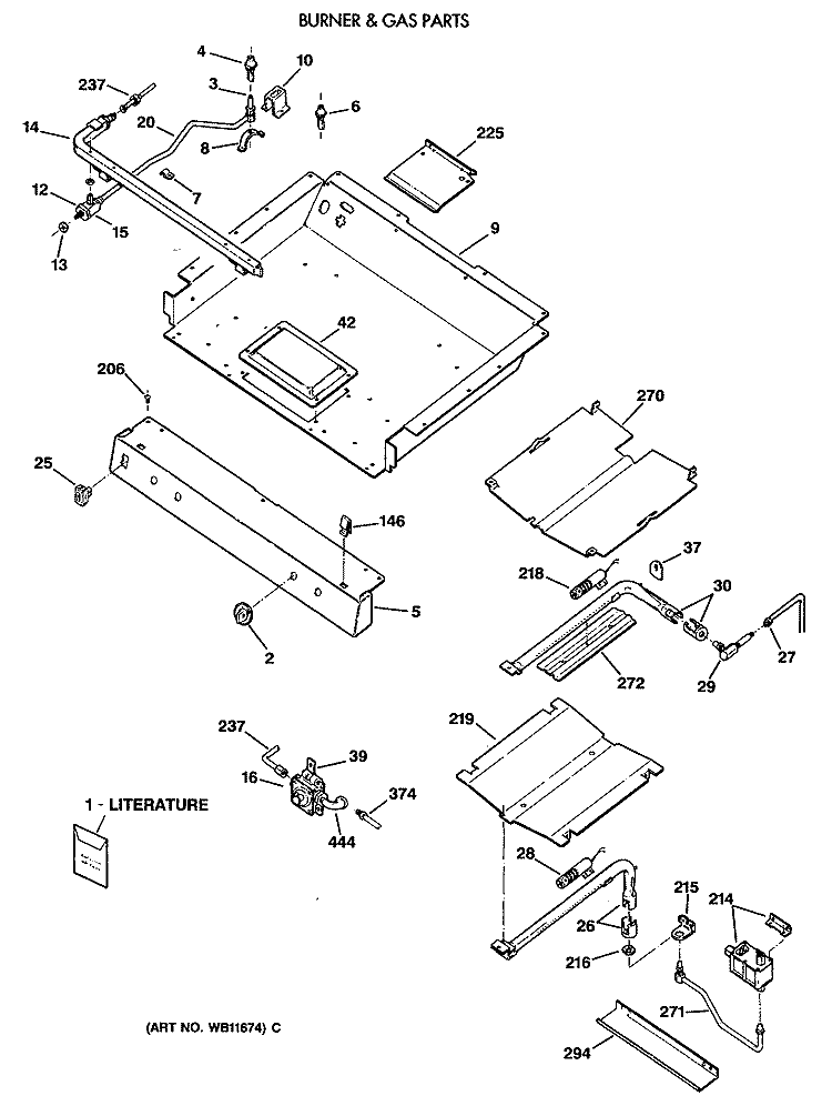 BURNER & GAS PARTS Diagram and Parts List for JGBP79AEV3AA  General Electric Range