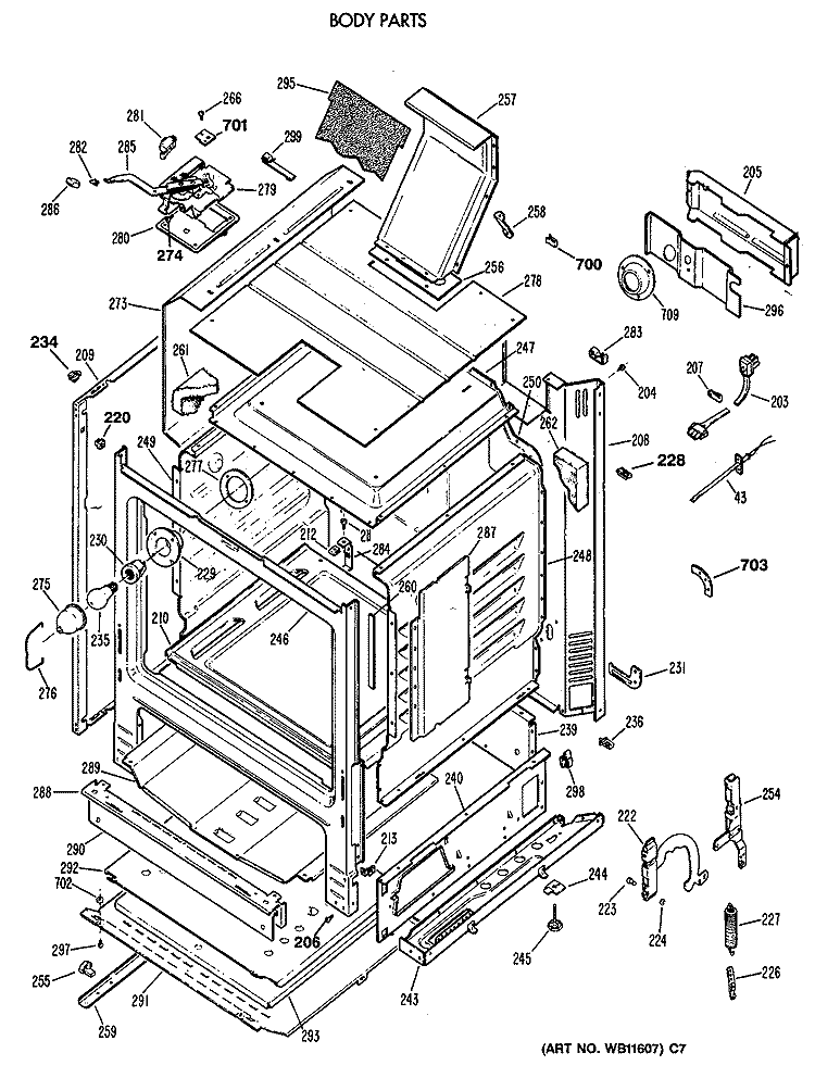 BODY PARTS Diagram and Parts List for JGBP79AEV3AA  General Electric Range
