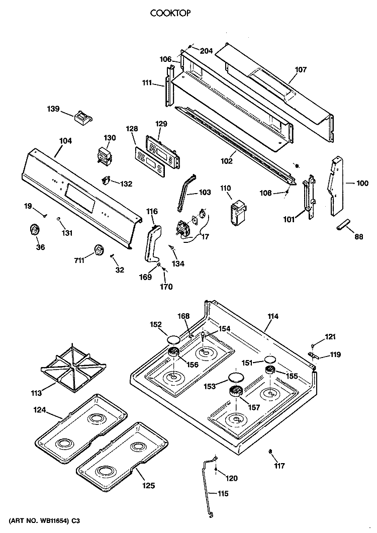 COOKTOP Diagram and Parts List for JGBP30AEV2AA  General Electric Range