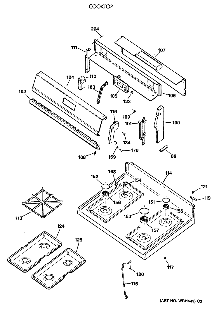 COOKTOP Diagram and Parts List for JGBS23GEV3WH  General Electric Range