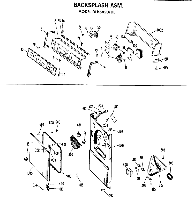 BACKSPLASH Diagram and Parts List for DLB6850TDL  Hotpoint Dryer