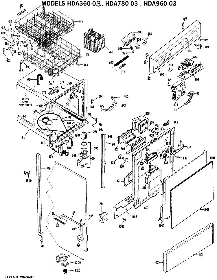 Section Diagram and Parts List for HDA960-03  Hotpoint Dishwasher
