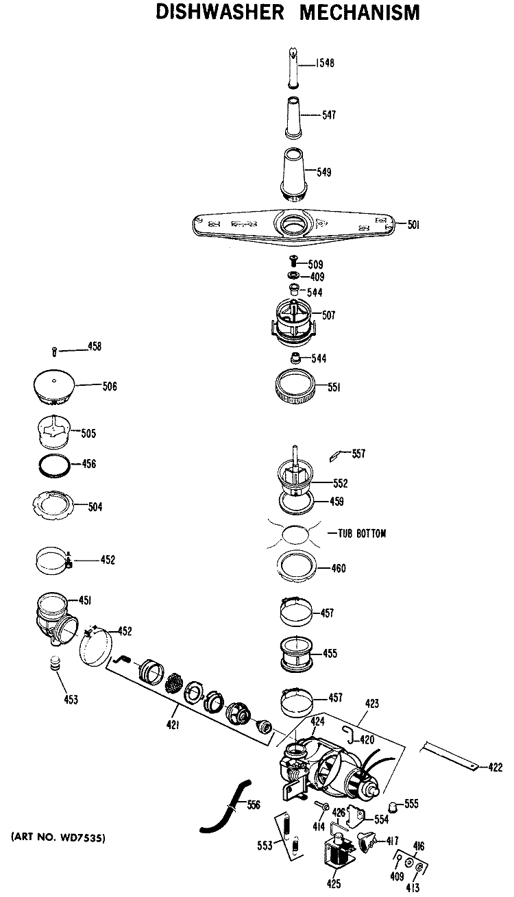 DISHWASHER MECHANISM Diagram and Parts List for HDA960-03  Hotpoint Dishwasher