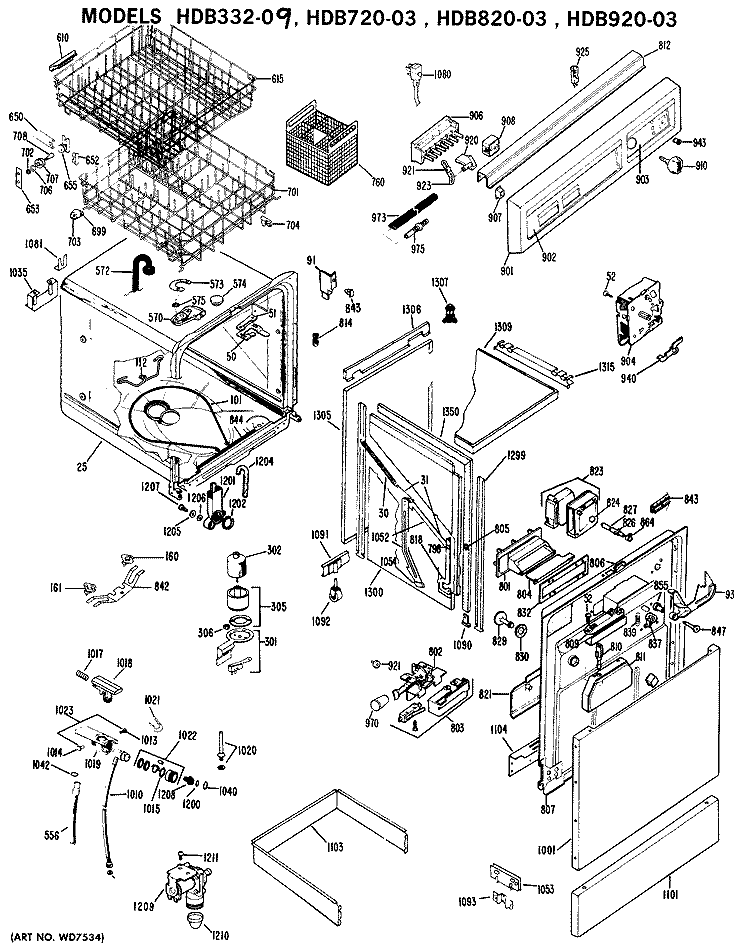 Section Diagram and Parts List for HDB920-03  Hotpoint Dishwasher