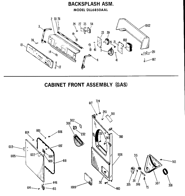 BACKSPLASH ASM. Diagram and Parts List for DLL6850AAL  Hotpoint Dryer