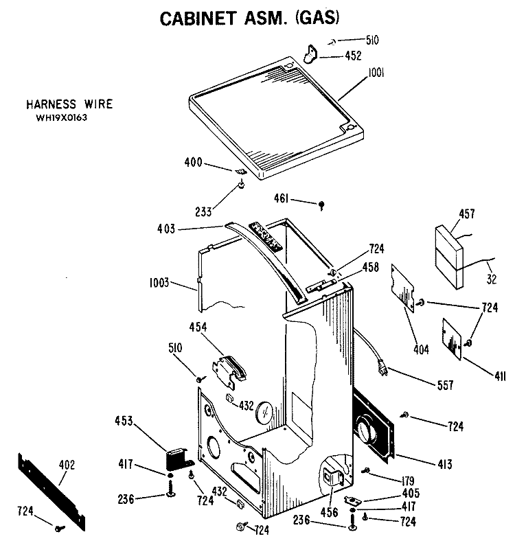 CABINET ASM. (GAS) Diagram and Parts List for DLL6850AAL  Hotpoint Dryer