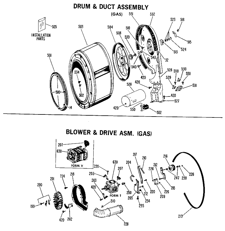 DRUM & DUCT ASSEMBLY (GAS) Diagram and Parts List for DLL6850AAL  Hotpoint Dryer