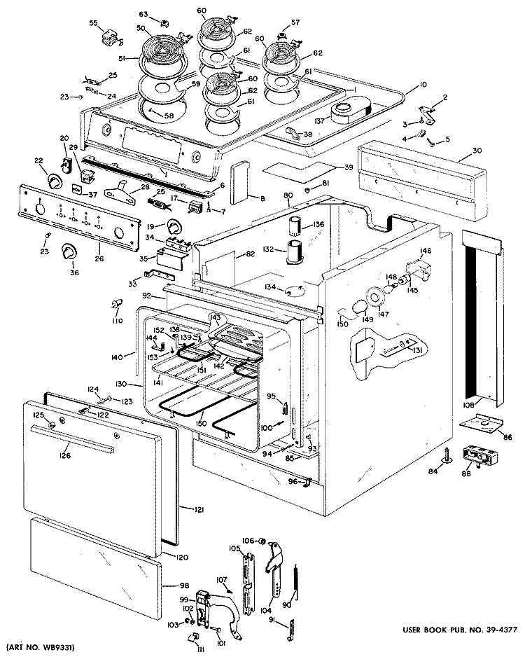 Section Diagram and Parts List for RA513*01  Hotpoint Range