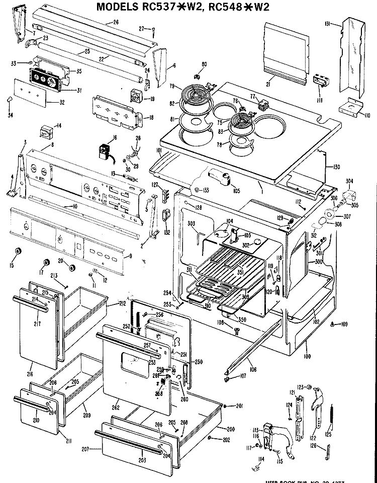 Section Diagram and Parts List for RC537*W2  Hotpoint Range
