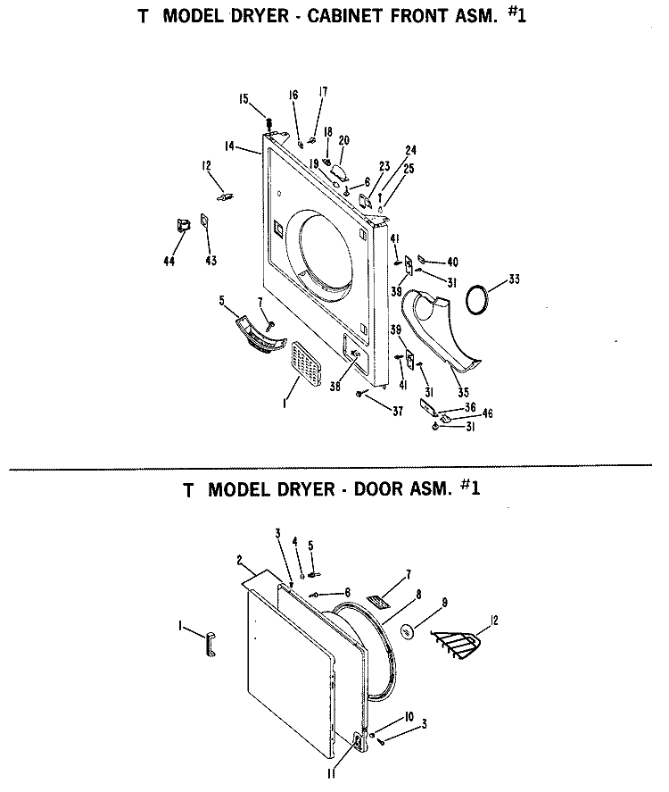 CABINET FRONT ASM. #1 Diagram and Parts List for DLL2880TA  Hotpoint Dryer