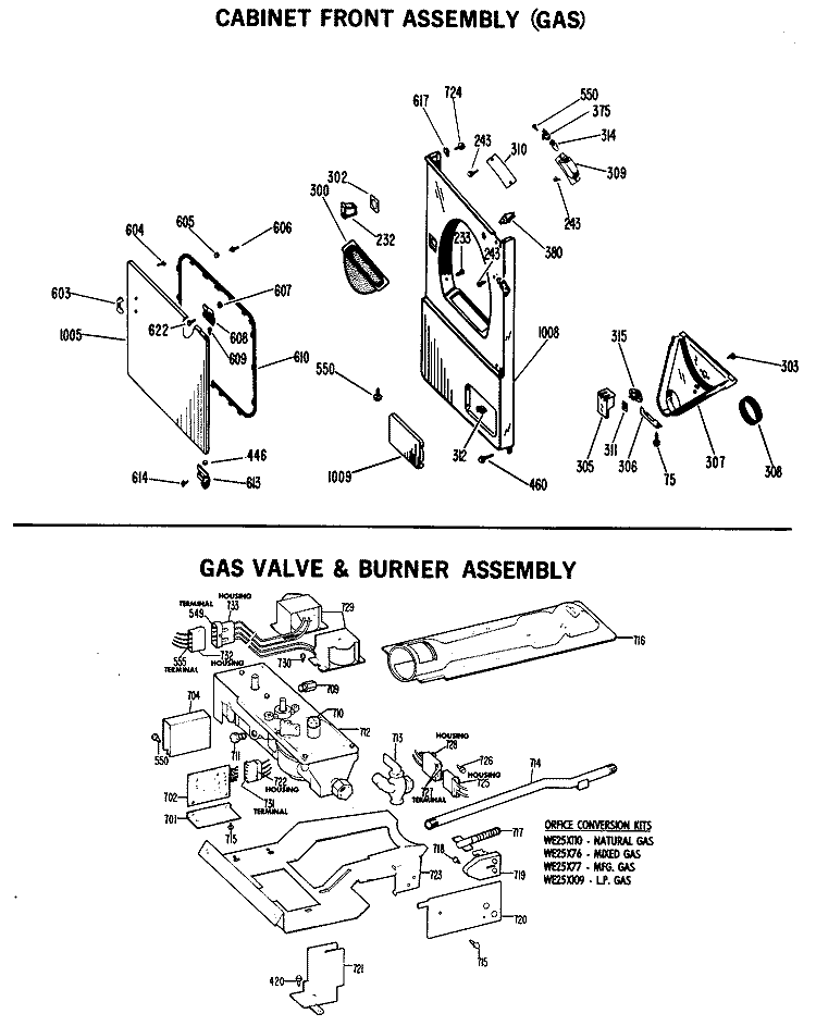 CABINET FRONT ASSEMBLY (GAS) Diagram and Parts List for DLL6850ABL  Hotpoint Dryer