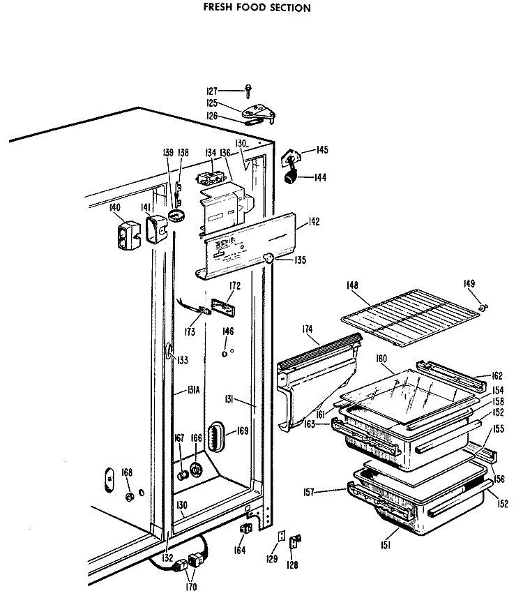 FRESH FOOD SECTION Diagram and Parts List for CSF19AYX  Hotpoint Refrigerator