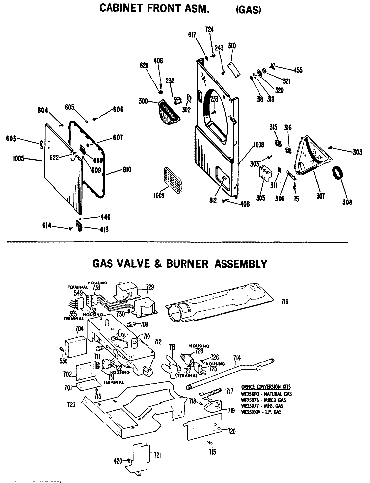 CABINET FRONT ASM. (GAS) Diagram and Parts List for DLL7596ABL  Hotpoint Dryer