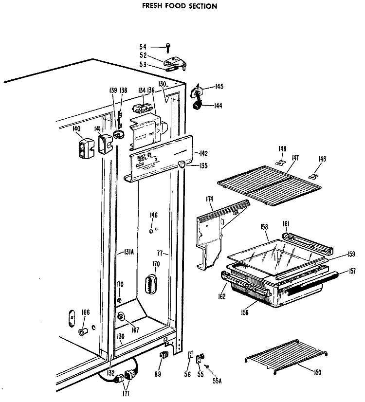 FRESH FOOD SECTION Diagram and Parts List for CSF20AAB  Hotpoint Refrigerator