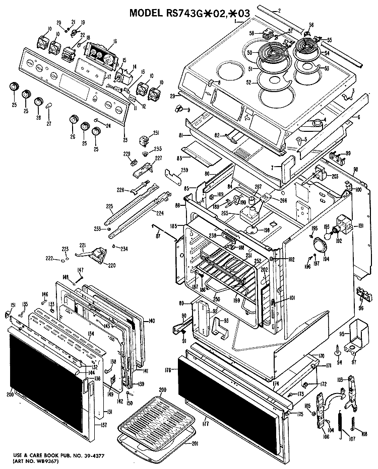 Section Diagram and Parts List for RS743G*02  Hotpoint Range
