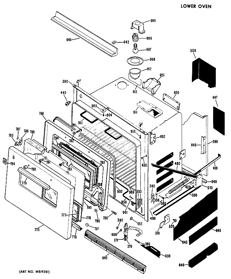 LOWER OVEN Diagram and Parts List for RK767*T5  Hotpoint Wall Oven