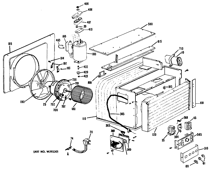 Section Diagram and Parts List for KC710AMT1  Hotpoint Air Conditioner