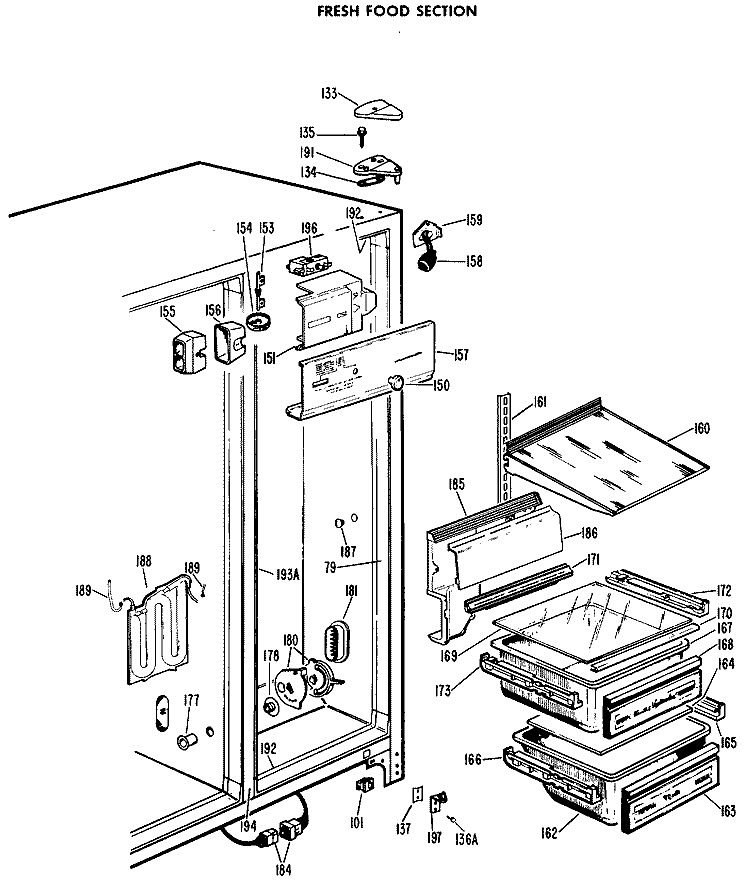 FRESH FOOD SECTION Diagram and Parts List for CSF22MBS  Hotpoint Refrigerator