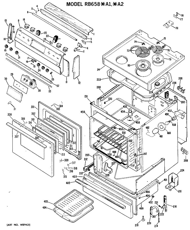 Section Diagram and Parts List for RB658*A2  Hotpoint Range