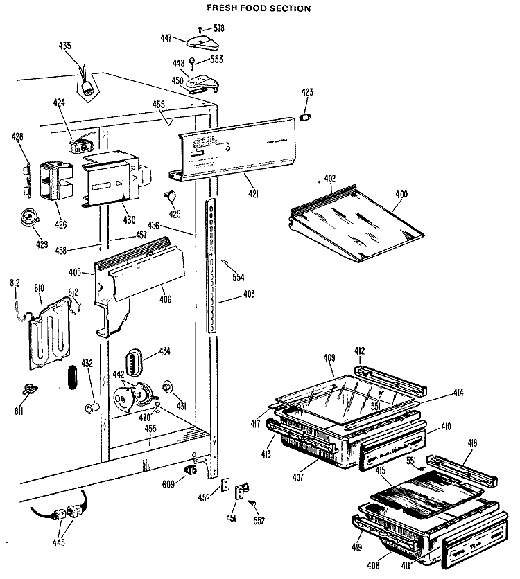 FRESH FOOD SECTION Diagram and Parts List for CSF22MBC  Hotpoint Refrigerator