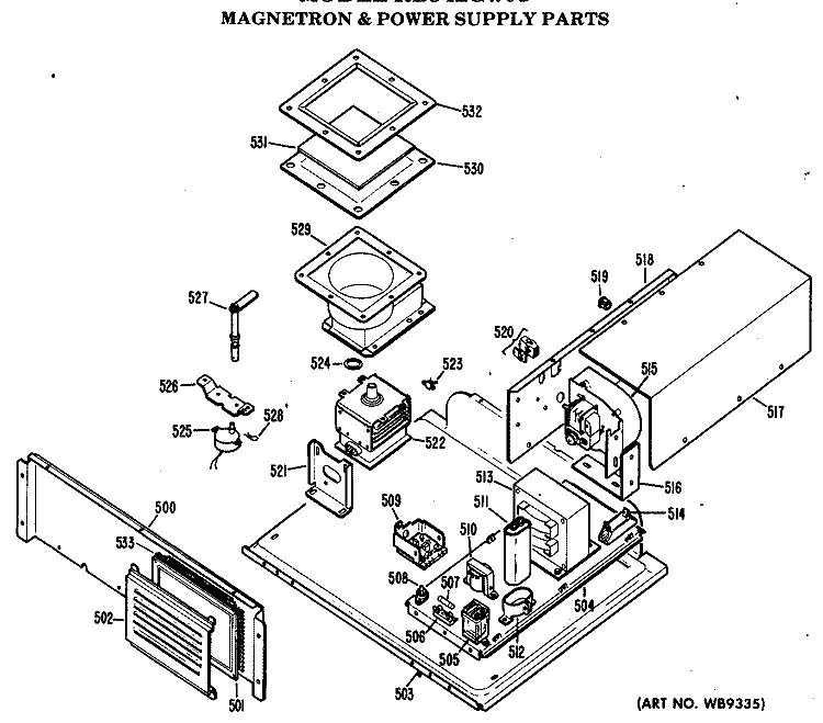 MAGNETRON & POWER SUPPLY PARTS Diagram and Parts List for RB942G*01  Hotpoint Microwave Oven Combo