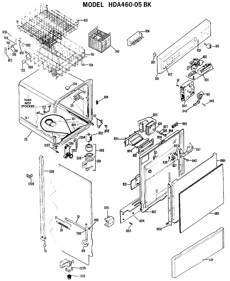 Section Diagram and Parts List for HDA460-05BK  Hotpoint Dishwasher