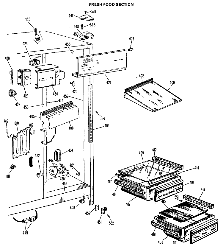 FRESH FOOD SECTION Diagram and Parts List for CSF22TBC  Hotpoint Refrigerator