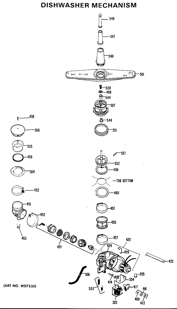 DISHWASHER MECHANISM Diagram and Parts List for HDA460-05  Hotpoint Dishwasher