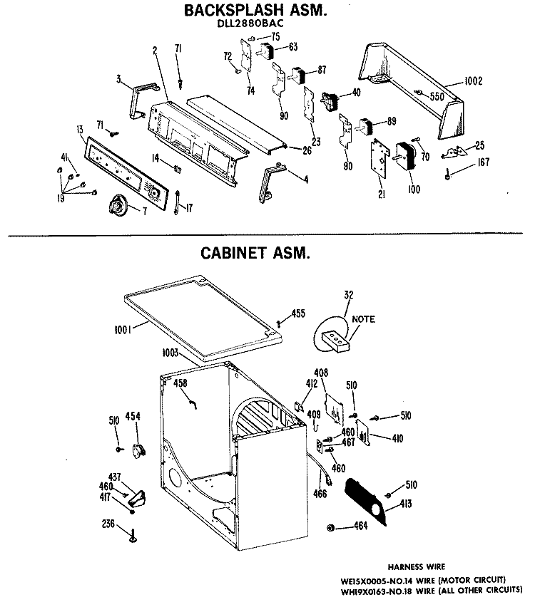 BACKSPASH ASM. Diagram and Parts List for DLL2880BAC  Hotpoint Dryer
