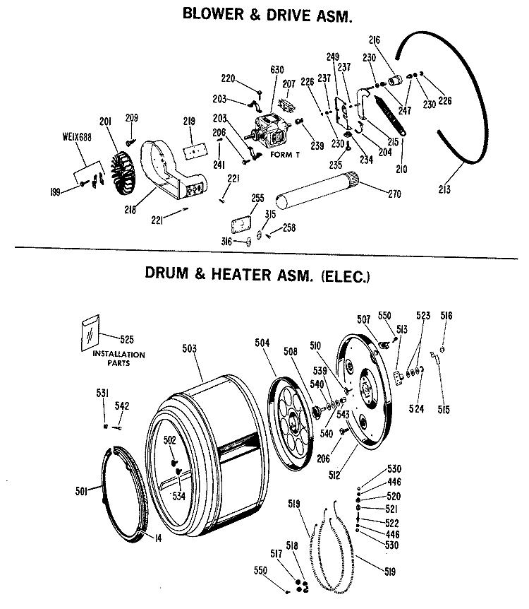 BLOWER & DRIVE ASM. Diagram and Parts List for DLB2880BAC  Hotpoint Dryer