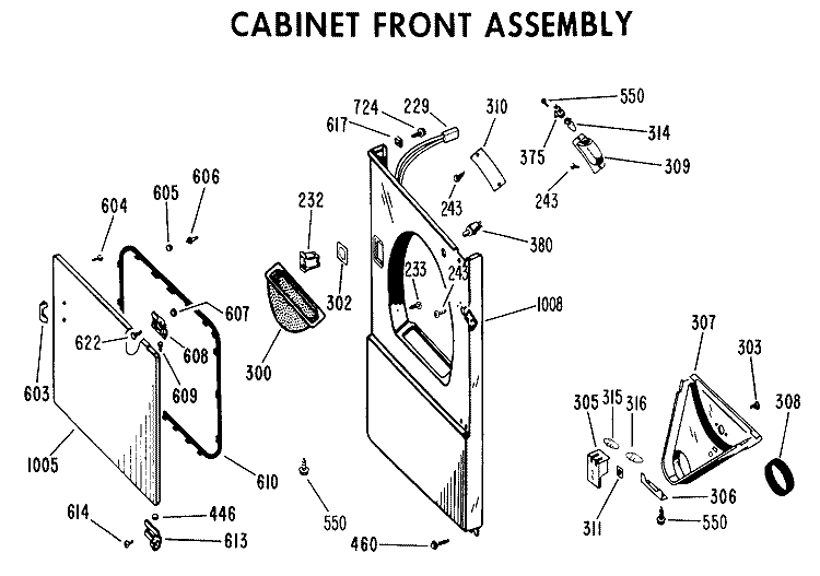 CABINET FRONT ASSEMBLY Diagram and Parts List for DLB6850BAL  Hotpoint Dryer