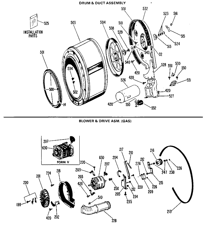 DRUM & DUCT ASSEMBLY Diagram and Parts List for DLL2650BAL  Hotpoint Dryer