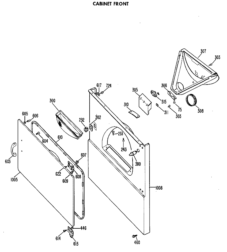 CABINET FRONT Diagram and Parts List for DLB1250BAL  Hotpoint Dryer