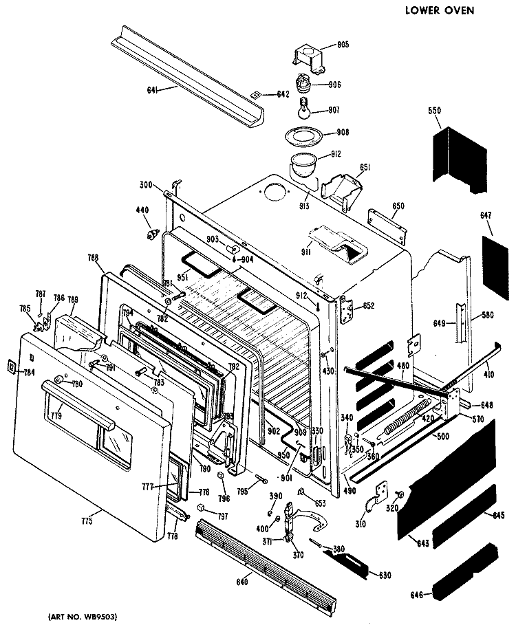 LOVER OVEN Diagram and Parts List for RK767*T7  Hotpoint Wall Oven