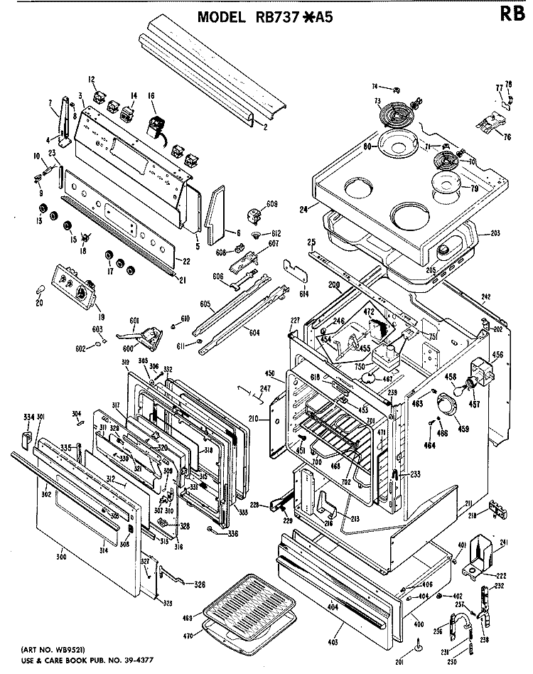 Section Diagram and Parts List for RB737*A5  Hotpoint Range
