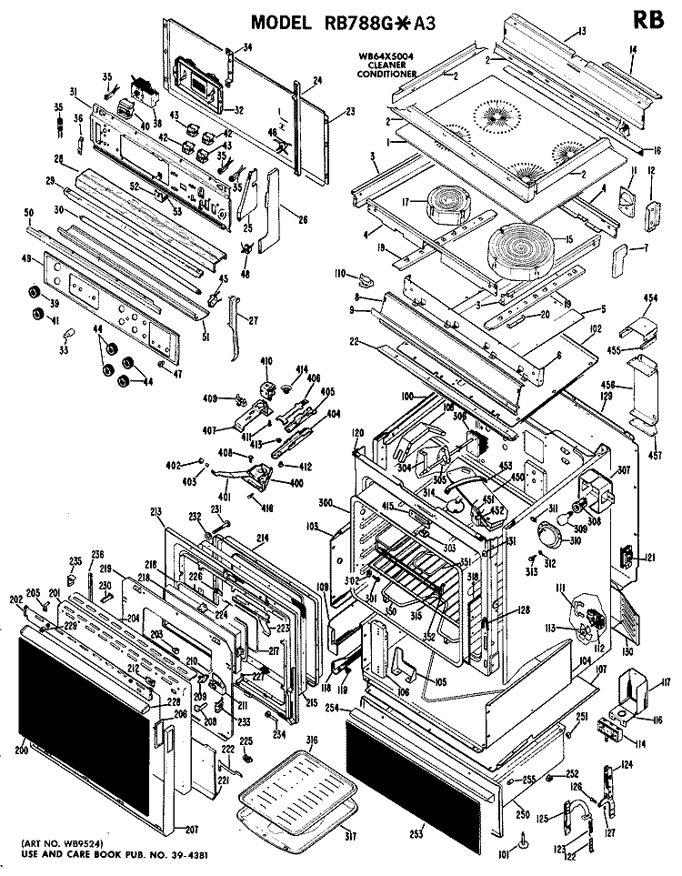 Section Diagram and Parts List for RB788G*A3  Hotpoint Range
