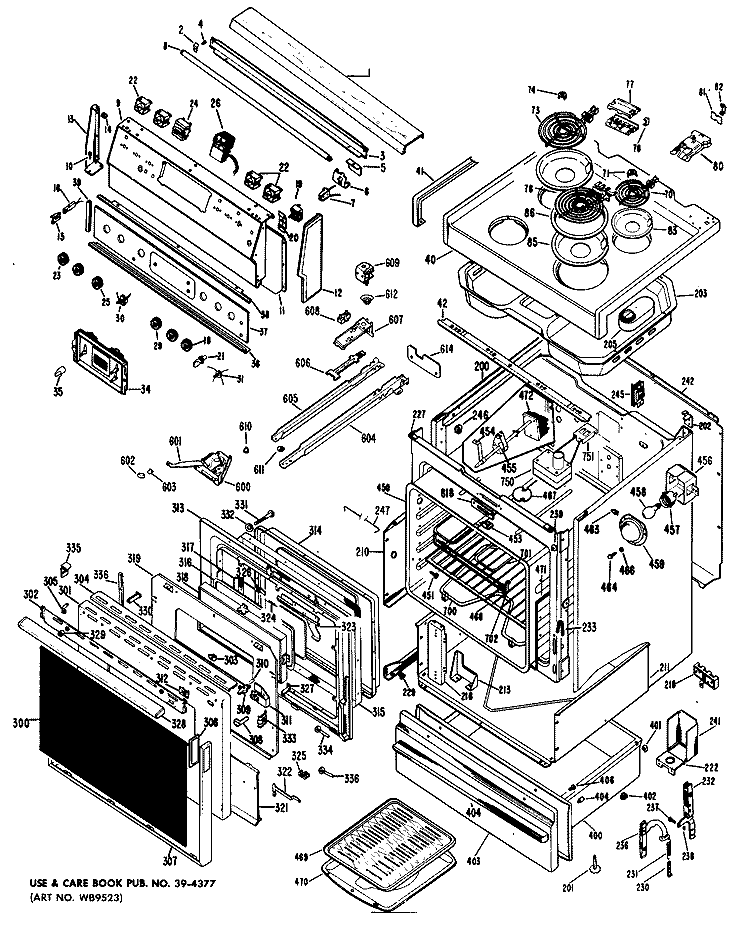 Section Diagram and Parts List for RB747G*A5  Hotpoint Range