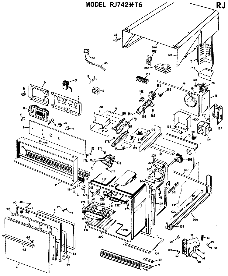 Section Diagram and Parts List for RJ742*T6  Hotpoint Wall Oven