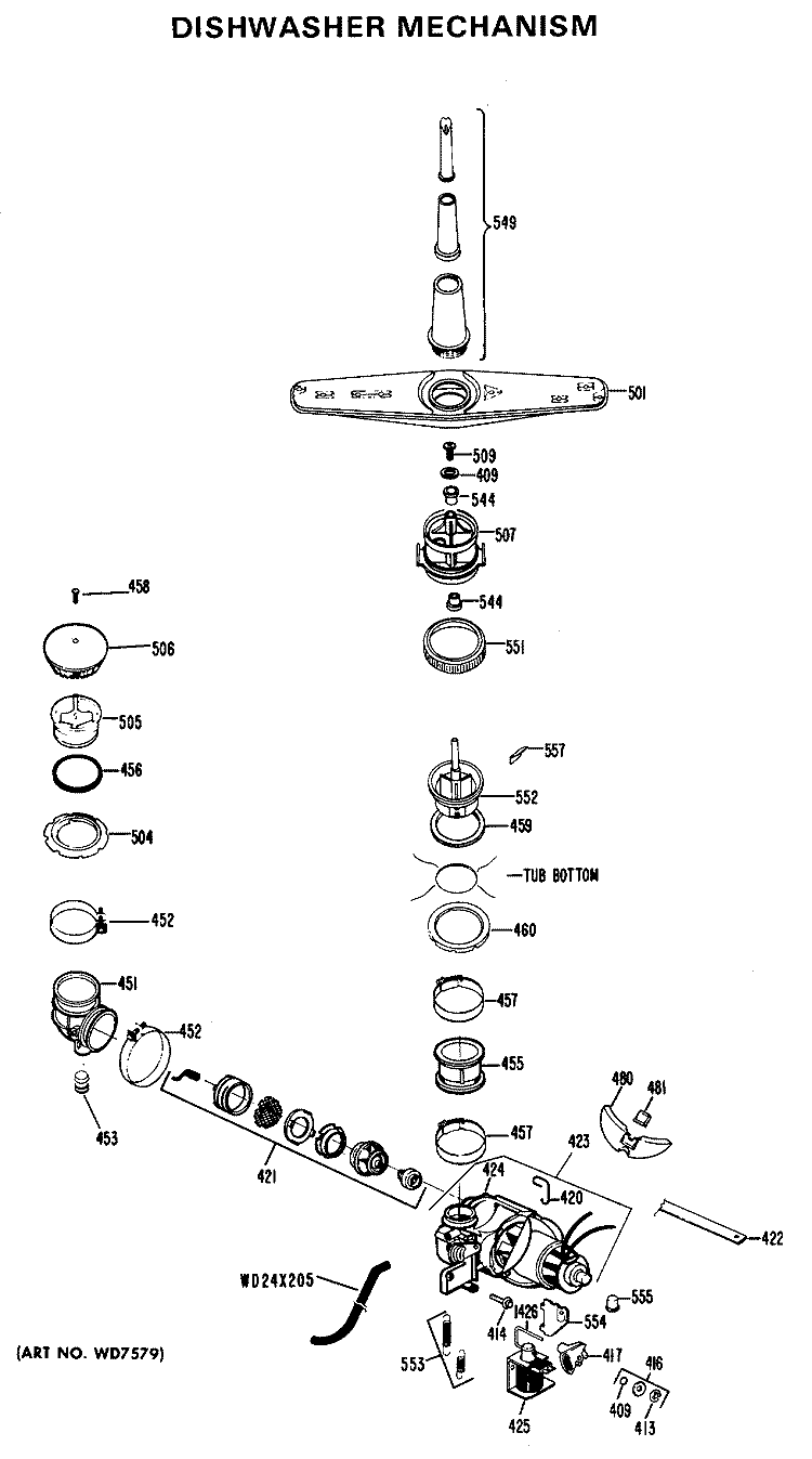 DISHWASHER MECHANISM Diagram and Parts List for HDA780-05FK  Hotpoint Dishwasher