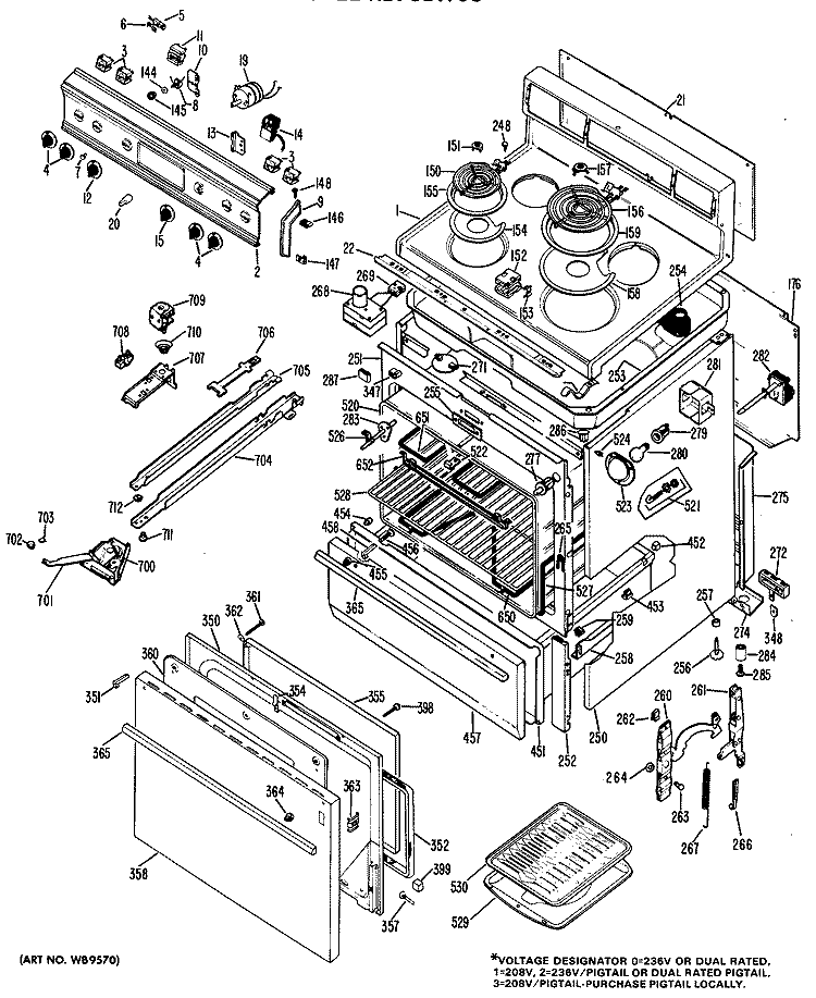 Section Diagram and Parts List for RB731*05  Hotpoint Range