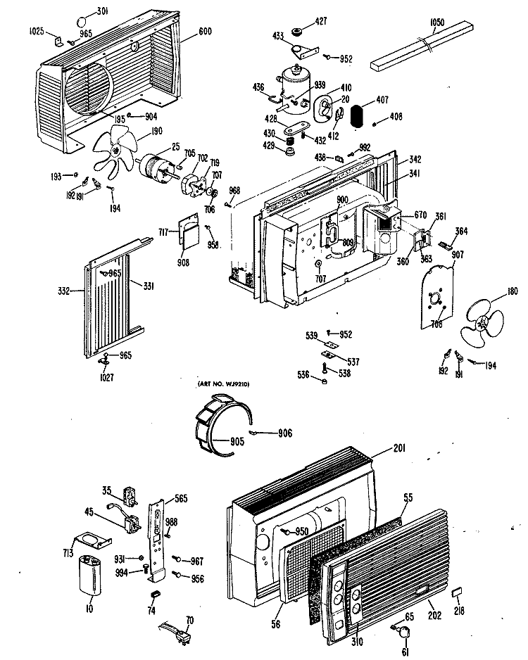 Section Diagram and Parts List for KT805LPL1  Hotpoint Air Conditioner