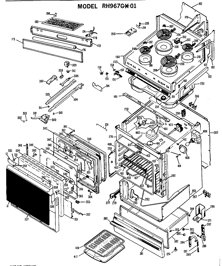 Section Diagram and Parts List for RH967G*01  Hotpoint Microwave Oven Combo